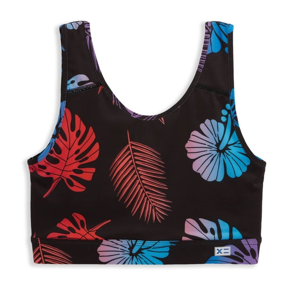 TomboyX Sport Bikini Tropidelic Top Small Tropical Print Black Multicolor Leaves